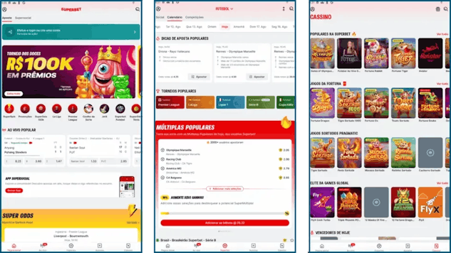 3 telas da app Superbet