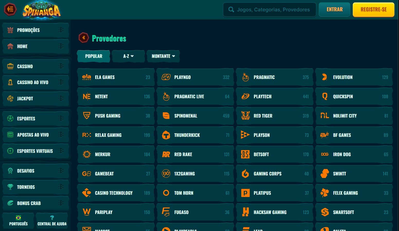 A Spinanga tem jogos dos provedores mais famosos