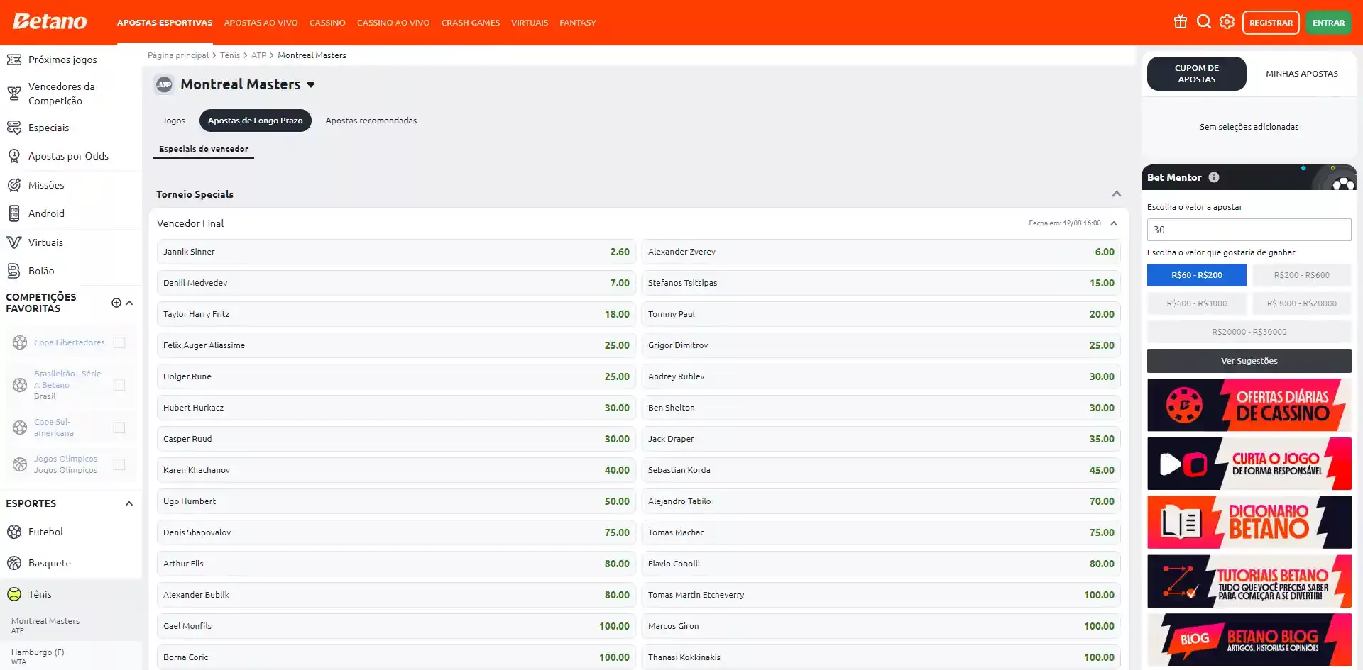 Apostas Longo Prazo Betano