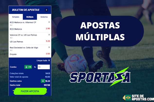 Bilhete de apostas da Sportaza com aposta multipla de 3 selecoes