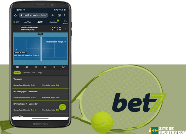 Celular com a pagina de aposta ao vivo em uma partida de tenis