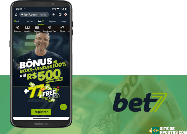 Celular com a tela de bonus da Bet7
