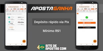 Dois celulares com as paginas de deposito e confirmacao da Aposta Ganha