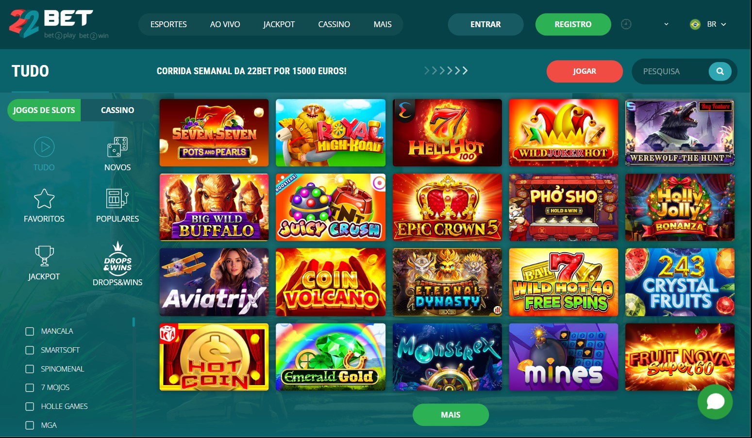 Encontrar slots na 22bet e simples