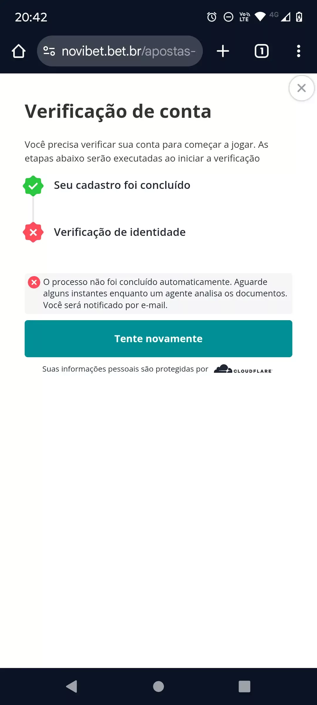 Erro encontrado na Novibet