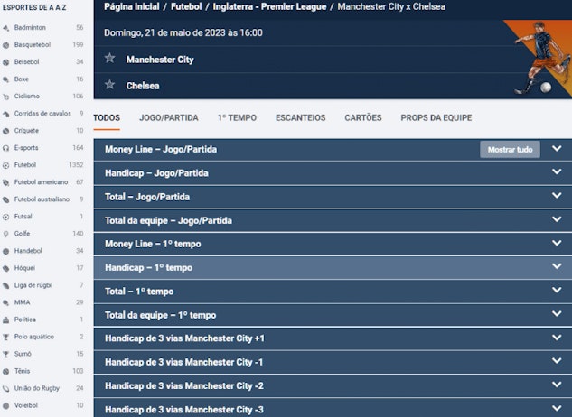 Esportes e mercados de apostas pinnacle