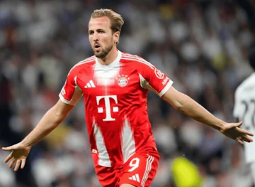 Harry Kane celebrando um gol pelo Bayern