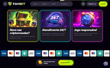 Homepage da Fanbit com referencia a criptomoedas