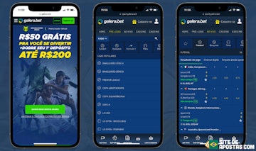 Imagem com tres celulares mostrando o site de apostas Galera bet