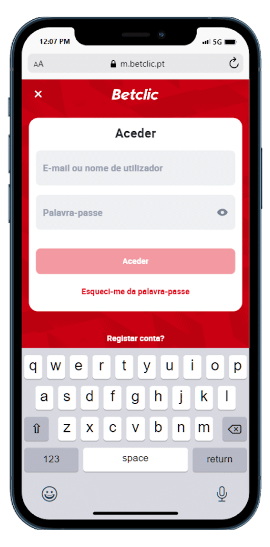 Login em Betclic pt