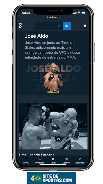 Mockup d eum celular mostrando que a Stake Apostas esportivas patrocina atletas de MMA
