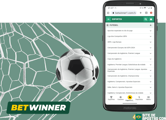 Mockup de celular com a pagina de apostas em futebol da Betwinner