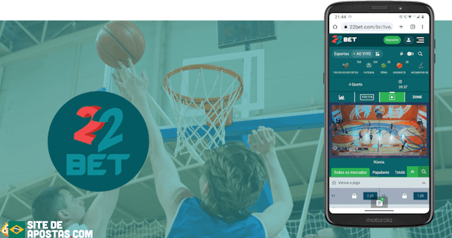 Mockup de celular com a pagina de apostas em uma partida de basquete com transmissao ao vivo