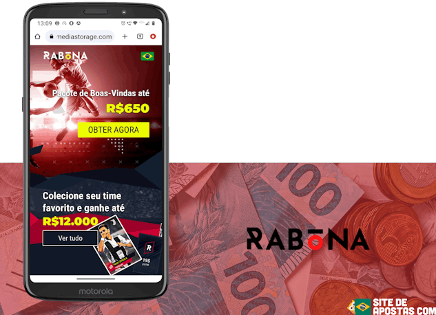 Mockup de celular com a pagina de bonus da Rabona
