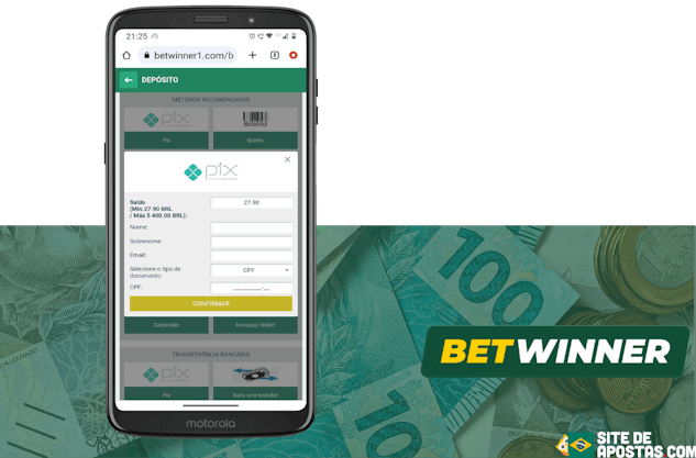 Mockup de celular com a pagina de deposito por Pix da Betwinner
