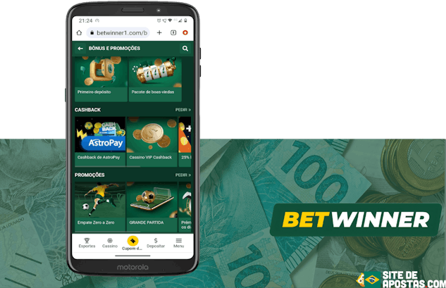 Mockup de celular com a pagina de promocoes da Betwinner