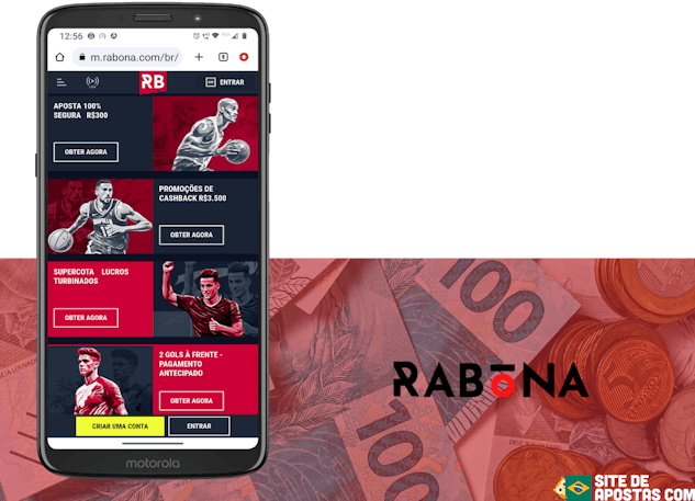 Mockup de celular com a pagina de promocoes da Rabona
