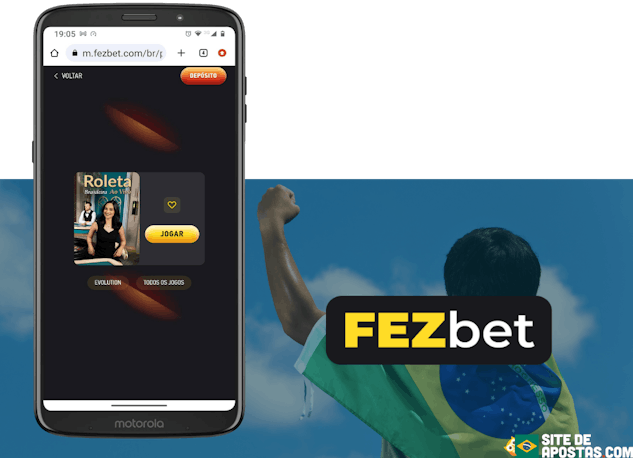 Mockup de celular com a pagina inicial da roleta brasileira Fezbet