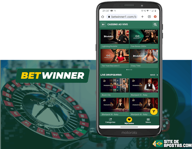 Mockup de celular com a pagina inicial do casino ao vivo da Betwinner
