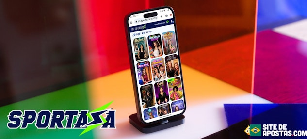 Mockup de celular com pagina de casino ao vivo da Sportaza