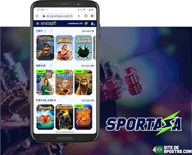 Mockup de celular com pagina de casino da Sportaza