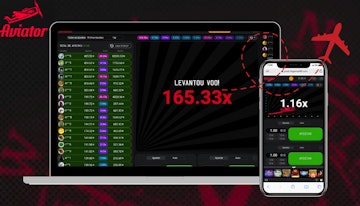 Mockup de um celular e computador no jogo Crash Aviator