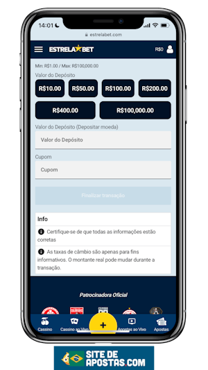 Mockup de um celular mostrando a pagina de deposito da Estrela Bet