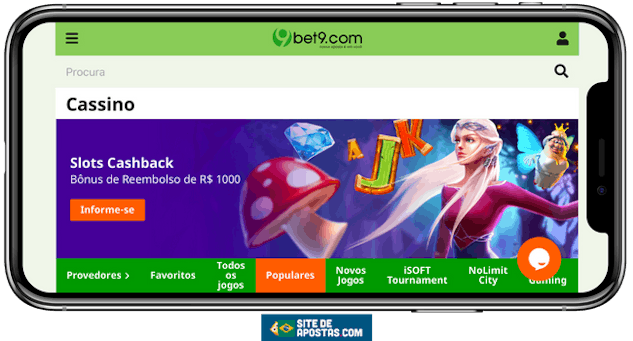 Mockup de um celular mostrando o cassino Bet9