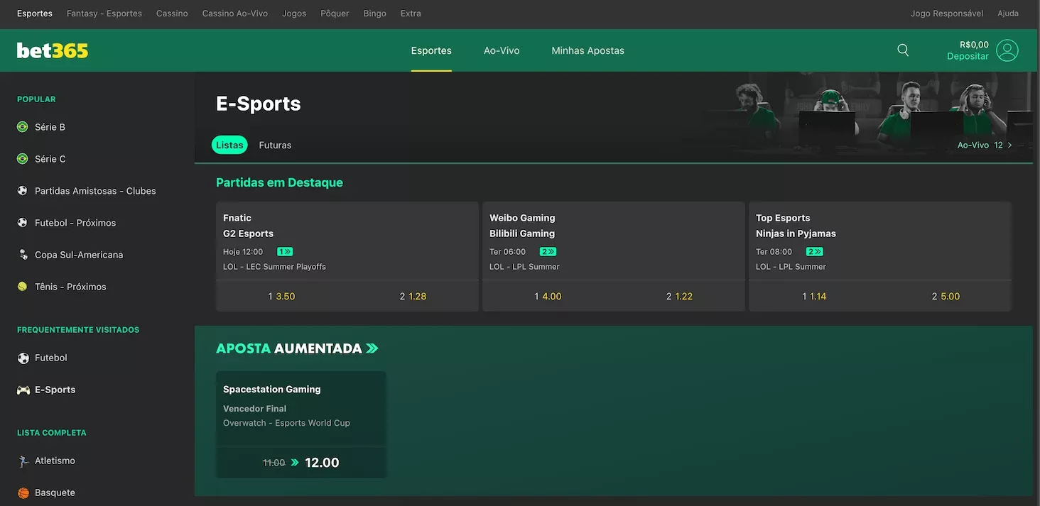 Odds Aumentadas em e Sports na Bet365
