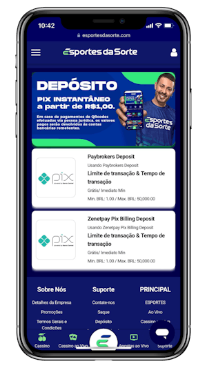 Pagina de deposito da Esporte da Sorte