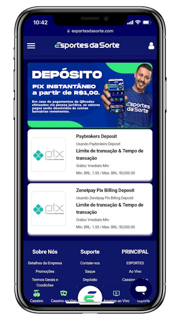 Pagina de deposito da Esporte da Sorte