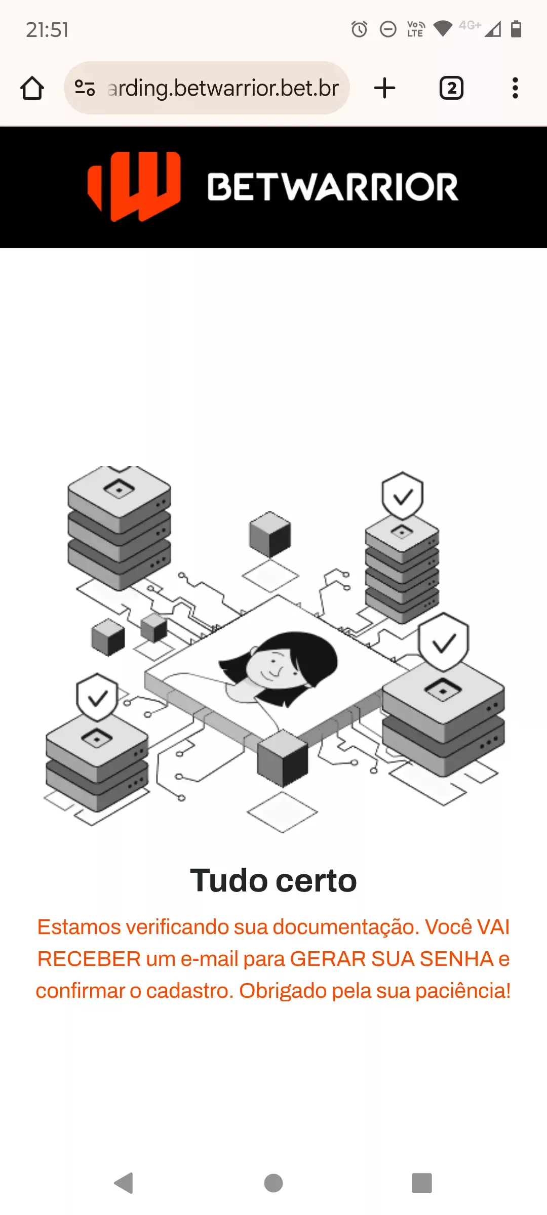 Processo concluido na Betwarrior