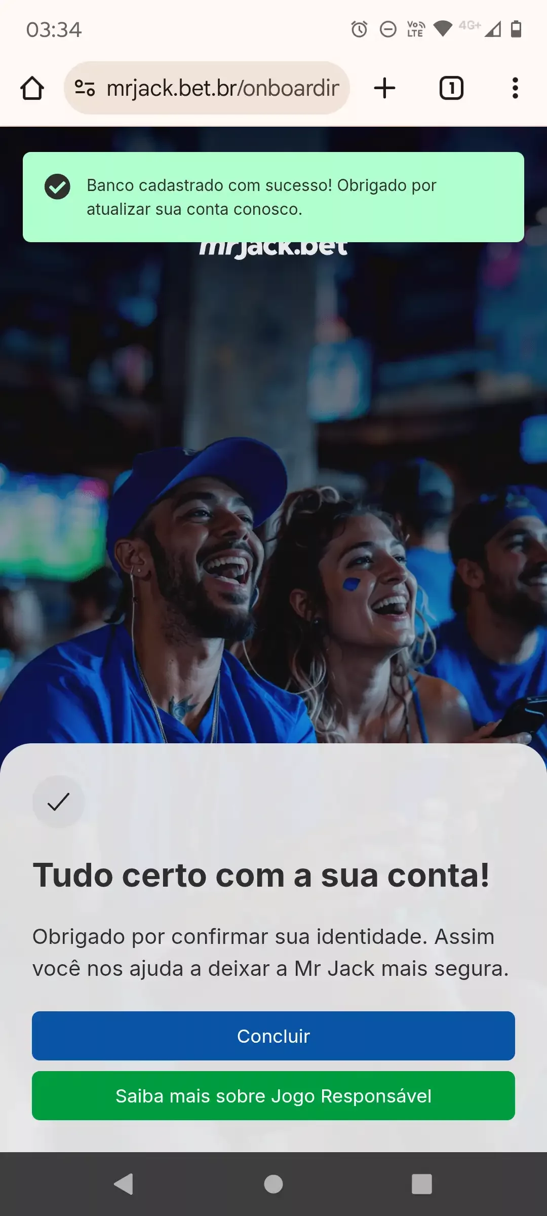 Processo concluido na Mr Jack Bet