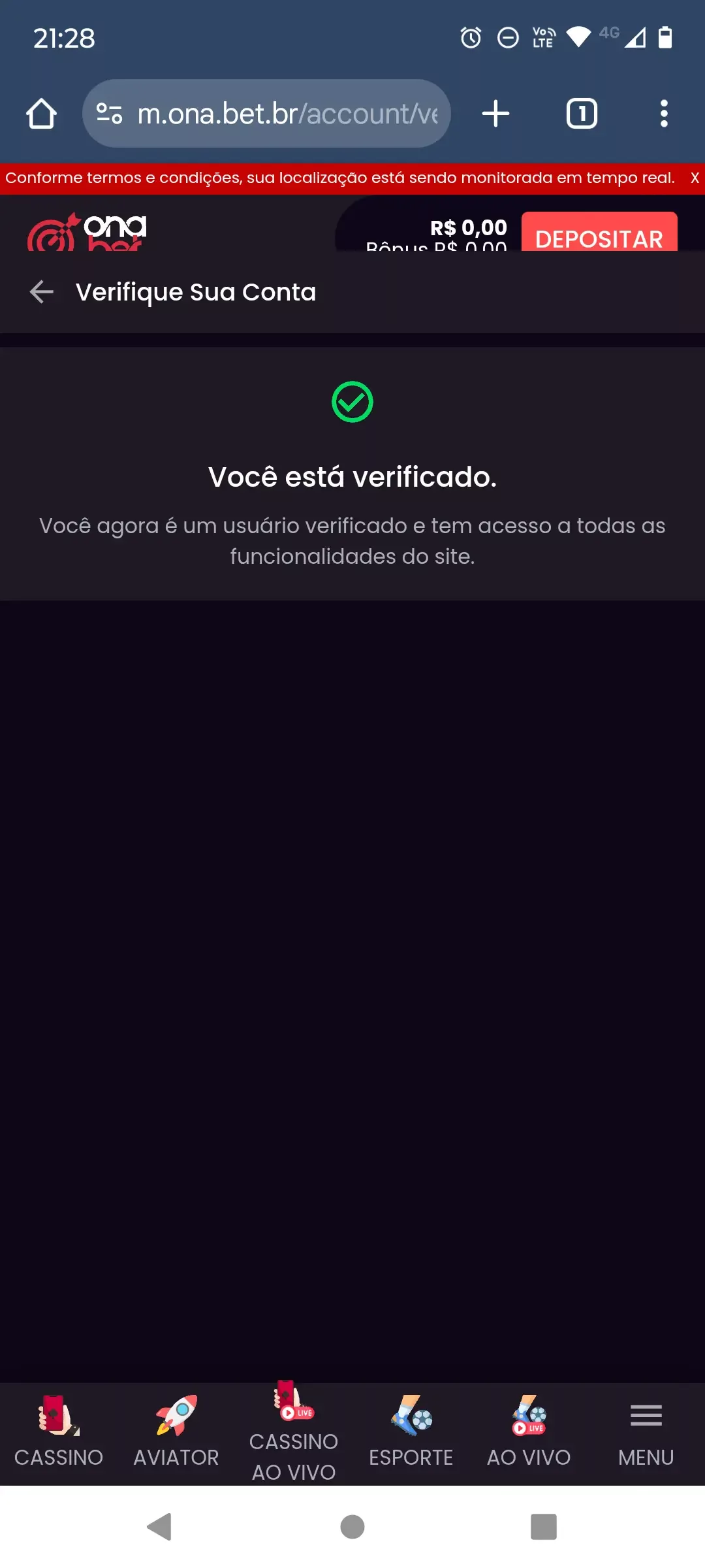 Processo concluido na Onabet