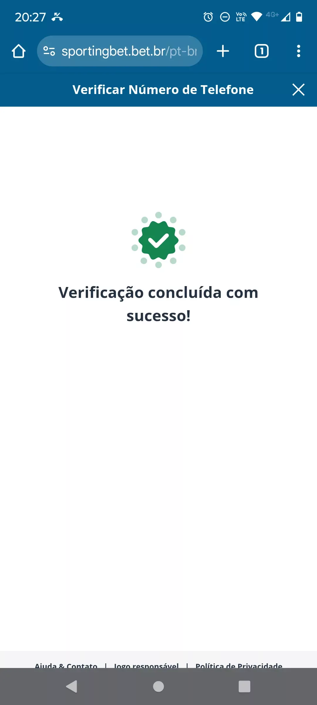 Processo concluido na Sportingbet