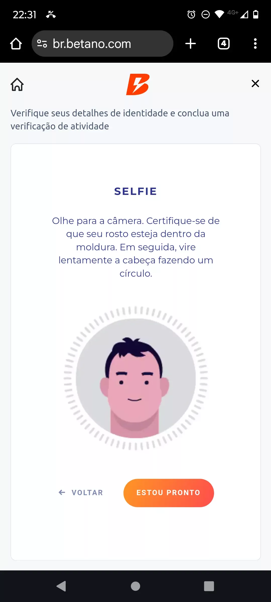 Reconhecimento facial na Betano