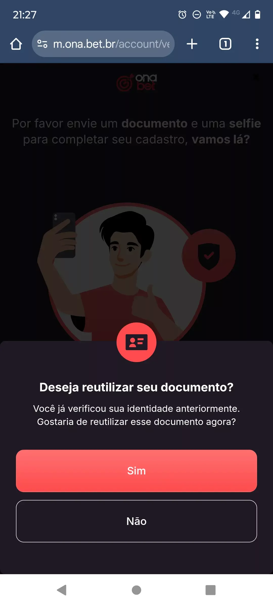 Reutilizar documento na Onabet