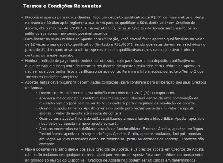 Termos do bonus Bet365