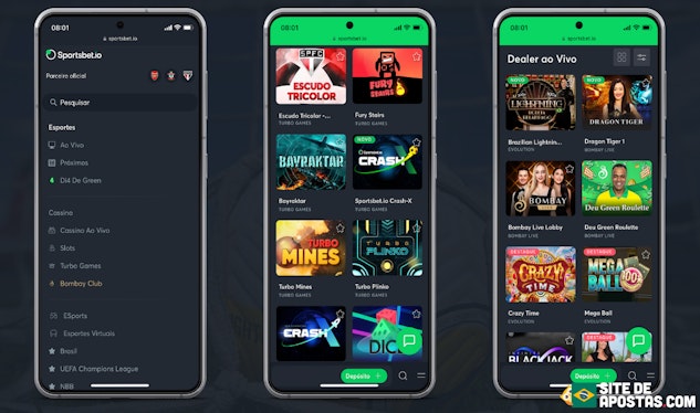 Tres mockups motrando o cassino da Sportsbet io
