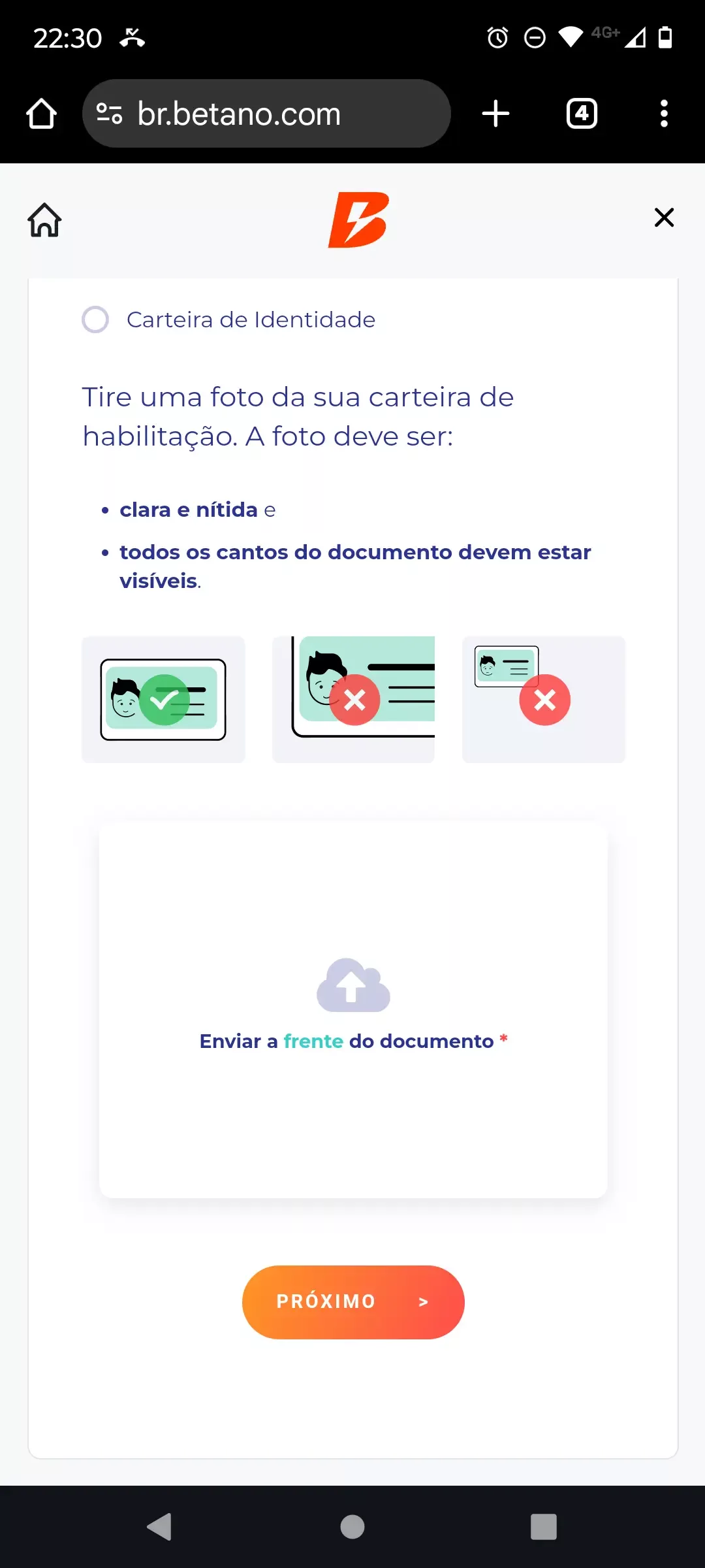 Verificar documentos na Betano