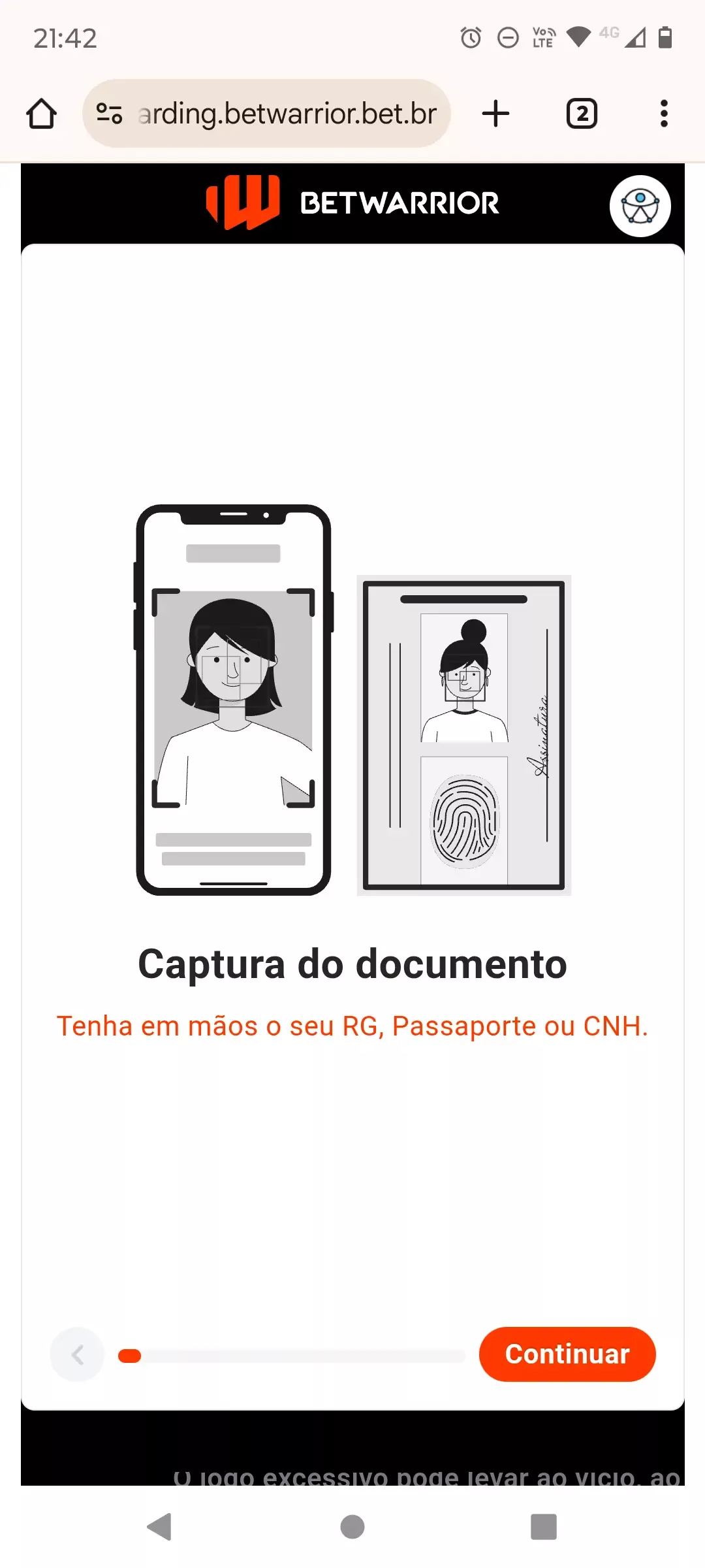 Verificar documentos na Betwarrior