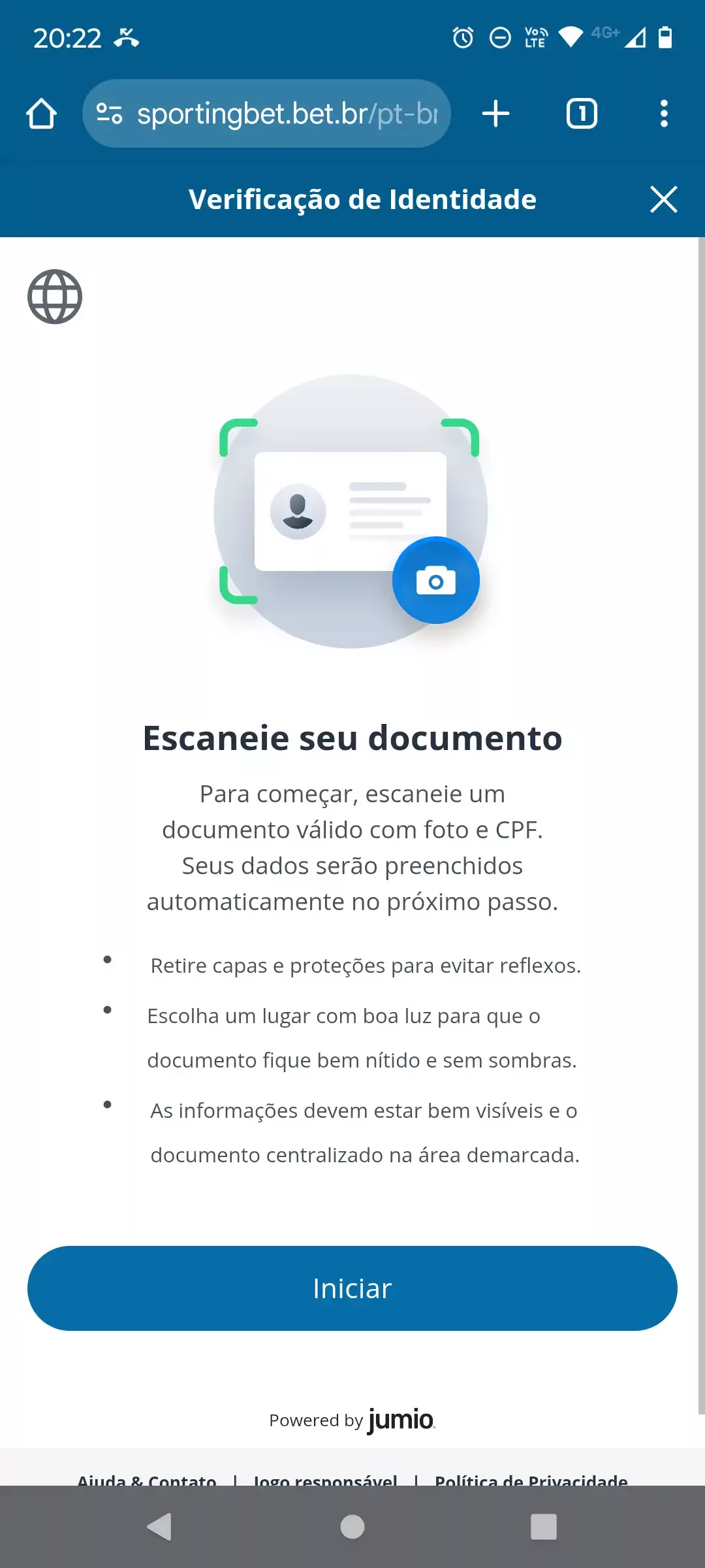 Verificar documentos na Sportingbet