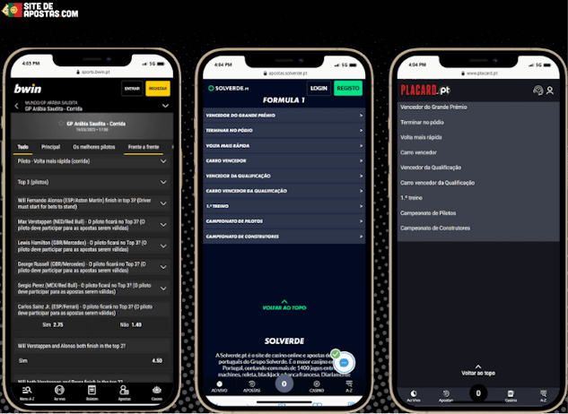 Apostas em F1 na Bwin Solverde e Placard