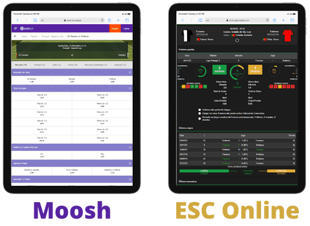 Comparacao entre a moosh e a esc online