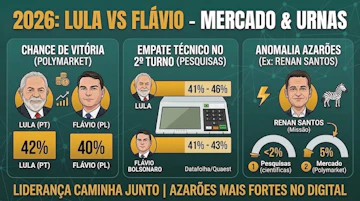 Comparacoes entre probabilidades do mercado e resultados das pesquisas para eleicoes presidenciais Brasil 2026