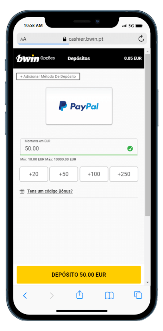 Depositar via paypal na bwin