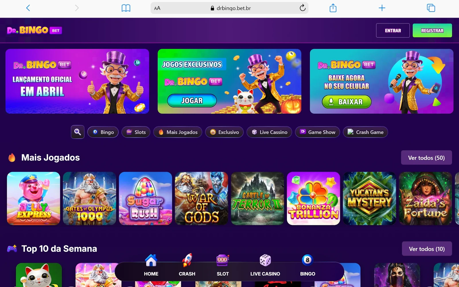Homepage do Dr Bingo