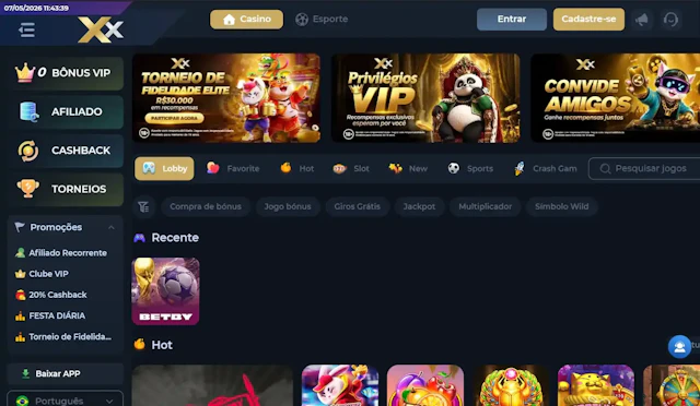 Homepage da XX Bet