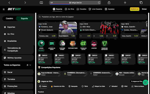 Homepage desktop da Bet Go