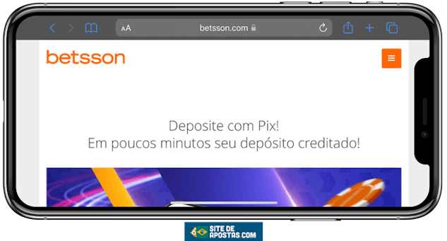 Imagem de um celular mostrando o site da Betsson com a informacao 22deposite via pix22